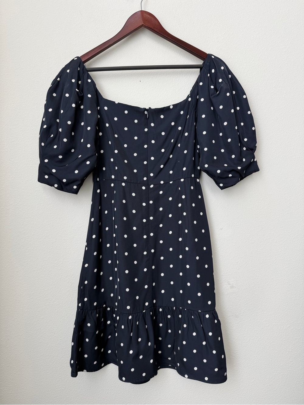 ROHE Margarita Dress White Navy Polka Dot Puff Sleeve Mini Size 36/ US 6 - Picture 7 of 16
